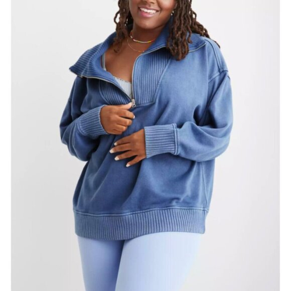 Aerie Women's‎ Size XS Down To Earth Quarter Zip Oversized Sweater Blue Pullover - Picture 1 of 8